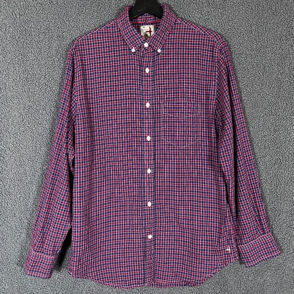 Relwen Seersucker Check Long Sleeve Button Down Shirt - Men's Size M - Red Blue - Picture 1 of 7